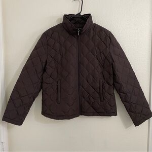 KENNETH COLE REACTION Chocolate Brown Quilted Boxy Cut Collared Down Feather XL
